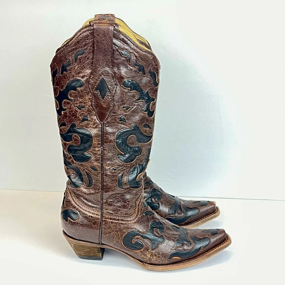 Corral Shoes - Corral Snip Toe Leather Western Cowboy Boots Brown C1957 Women's Size 7.5M